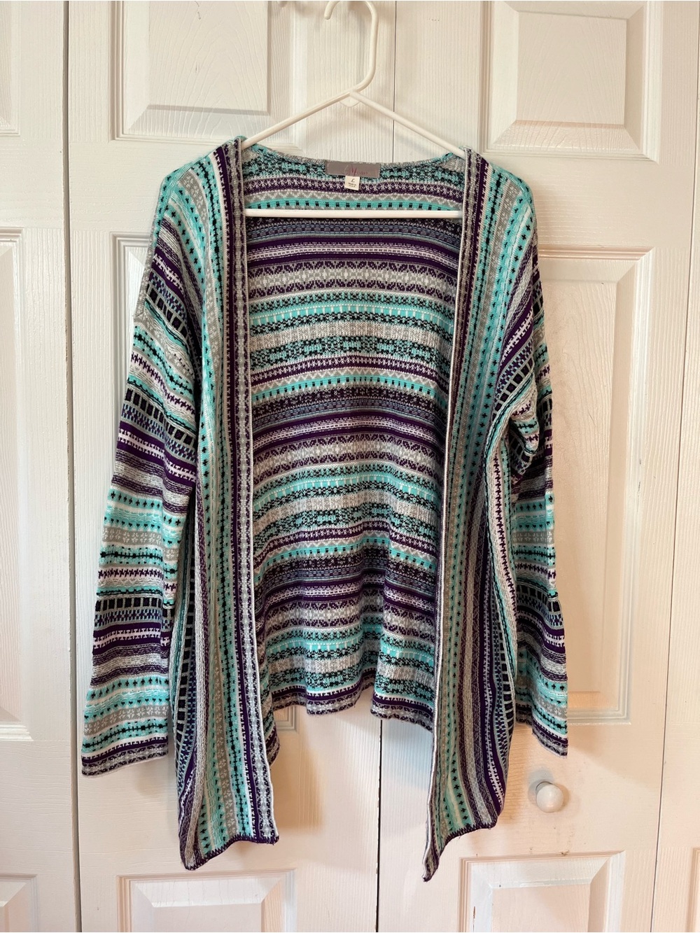 Striped Open-Front Cardigan in Teal and Purple